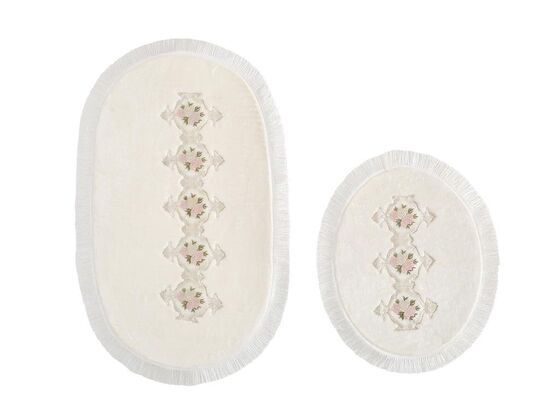 Pandora French Guipure 2 Pcs Bath Mat Set - Cream