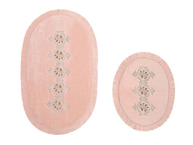 Pandora French Guipure 2 Pcs Bath Mat Set Powder - Thumbnail