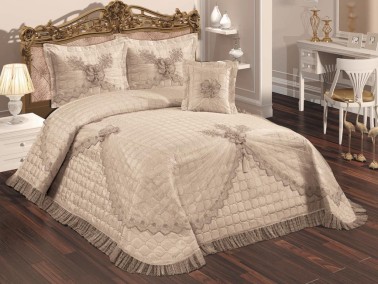 Çeyiz Diyarı - Papatya Quilted Double Bedspread Set Cappucino Çeyiz Diyarı - Papatya Quilted Double Bedspread Set Cappucino
