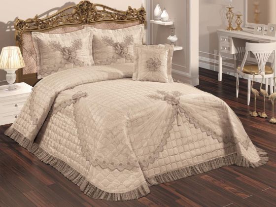 Papatya Quilted Double Bedspread Set Cappucino