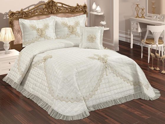 Daisy Quilted Double Bedspread Set Cream