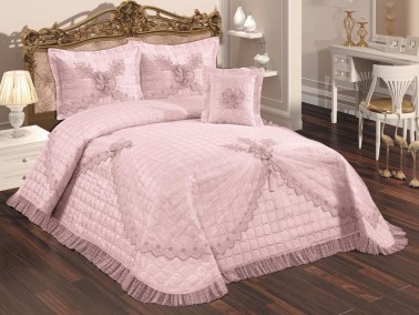 Çeyiz Diyarı - Papatya Quilted Double Bedspread Set Powder Çeyiz Diyarı - Papatya Quilted Double Bedspread Set Powder