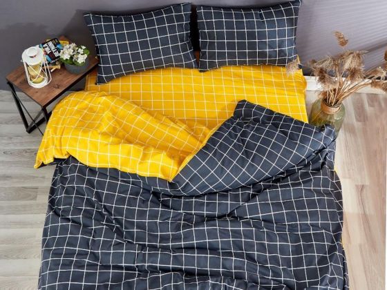 Pari Bedding Set 4 Pcs, Duvet Cover, Bed Sheet, Pillowcase, Double Size, Self Patterned, Wedding, Grey Yellow