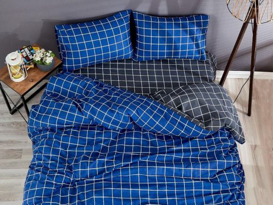 Pari Bedding Set 4 Pcs, Duvet Cover, Bed Sheet, Pillowcase, Double Size, Self Patterned, Wedding, Navy Blue - Antrachite