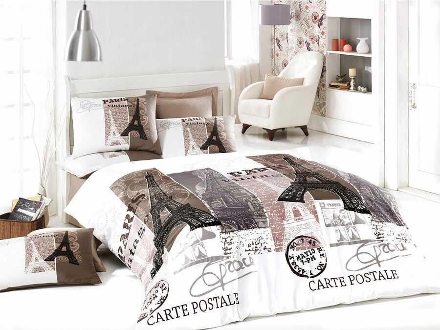 Paris 100% Cotton Double Duvet Cover Set Brown