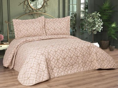 Parolin Quilted Bedspread Set 2pcs, Coverlet 180x240, Pillowcase 50x70, Single Size, Laced, Beige - Thumbnail