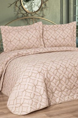 Parolin Quilted Bedspread Set 2pcs, Coverlet 180x240, Pillowcase 50x70, Single Size, Laced, Beige - Thumbnail