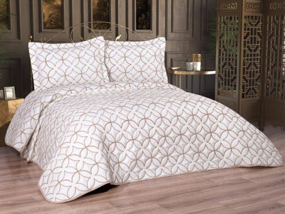 Parolin Quilted Bedspread Set 2pcs, Coverlet 180x240, Pillowcase 50x70, Single Size, Laced, Cream - Gold