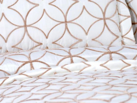 Parolin Quilted Bedspread Set 2pcs, Coverlet 180x240, Pillowcase 50x70, Single Size, Laced, Cream - Gold