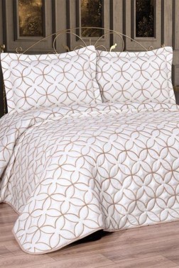 Parolin Quilted Bedspread Set 2pcs, Coverlet 180x240, Pillowcase 50x70, Single Size, Laced, Cream - Gold - Thumbnail