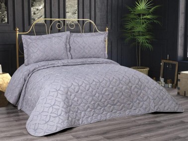 Parolin Quilted Bedspread Set 3pcs, Coverlet 180x240, Pillowcase 50x70, Single Size, Laced, Gray - Thumbnail