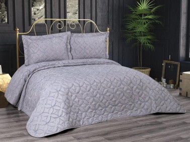 Parolin Quilted Bedspread Set 3pcs, Coverlet 180x240, Pillowcase 50x70, Single Size, Laced, Gray - Thumbnail