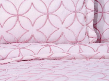 Parolin Quilted Bedspread Set 3pcs, Coverlet 180x240, Pillowcase 50x70, Single Size, Laced, Pink - Thumbnail