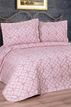 Parolin Quilted Bedspread Set 3pcs, Coverlet 180x240, Pillowcase 50x70, Single Size, Laced, Pink - Thumbnail