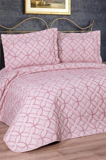 Parolin Quilted Bedspread Set 3pcs, Coverlet 180x240, Pillowcase 50x70, Single Size, Laced, Pink