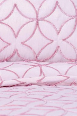 Parolin Quilted Bedspread Set 3pcs, Coverlet 180x240, Pillowcase 50x70, Single Size, Laced, Pink - Thumbnail