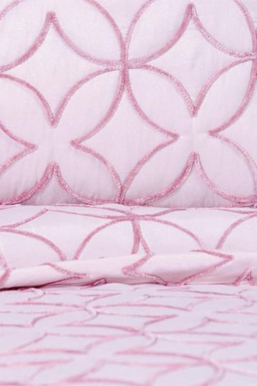 Parolin Quilted Bedspread Set 3pcs, Coverlet 180x240, Pillowcase 50x70, Single Size, Laced, Pink