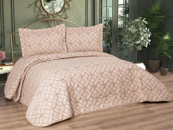 Parolin Quilted Bedspread Set 3pcs, Coverlet 250x260, Pillowcase 50x70, Double Size, Laced, Beige