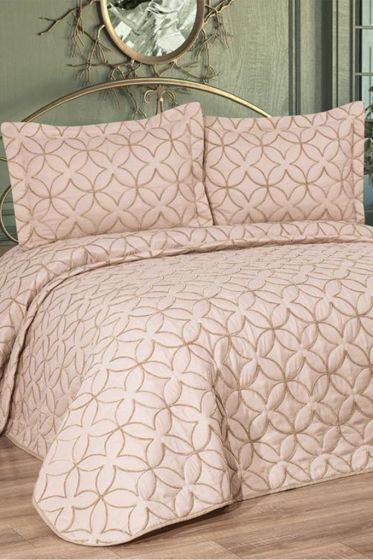 Parolin Quilted Bedspread Set 3pcs, Coverlet 250x260, Pillowcase 50x70, Double Size, Laced, Beige