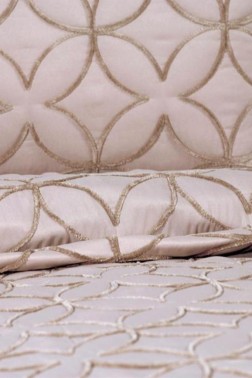 Parolin Quilted Bedspread Set 3pcs, Coverlet 250x260, Pillowcase 50x70, Double Size, Laced, Beige - Thumbnail