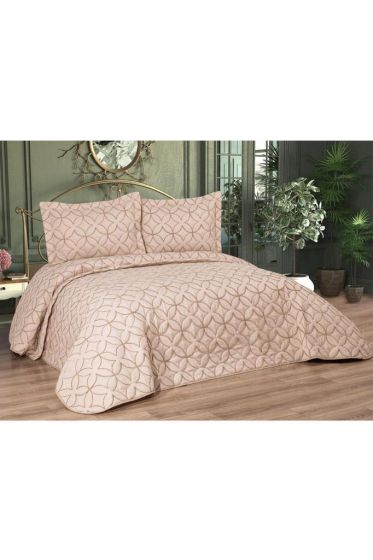 Parolin Quilted Bedspread Set 3pcs, Coverlet 250x260, Pillowcase 50x70, Double Size, Laced, Beige