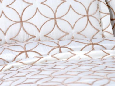 Parolin Quilted Bedspread Set 3pcs, Coverlet 250x260, Pillowcase 50x70, Double Size, Laced, Cream - Gold - Thumbnail
