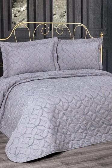 Parolin Quilted Bedspread Set 3pcs, Coverlet 250x260, Pillowcase 50x70, Double Size, Laced, Gray