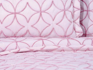 Parolin Quilted Bedspread Set 3pcs, Coverlet 250x260, Pillowcase 50x70, Double Size, Laced, Pink - Thumbnail