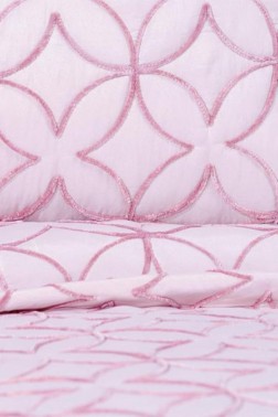 Parolin Quilted Bedspread Set 3pcs, Coverlet 250x260, Pillowcase 50x70, Double Size, Laced, Pink - Thumbnail
