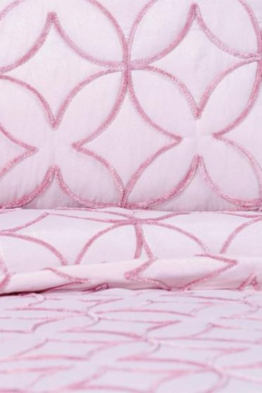 Parolin Quilted Bedspread Set 3pcs, Coverlet 250x260, Pillowcase 50x70, Double Size, Laced, Pink