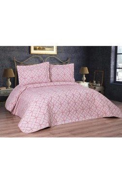 Parolin Quilted Bedspread Set 3pcs, Coverlet 250x260, Pillowcase 50x70, Double Size, Laced, Pink - Thumbnail