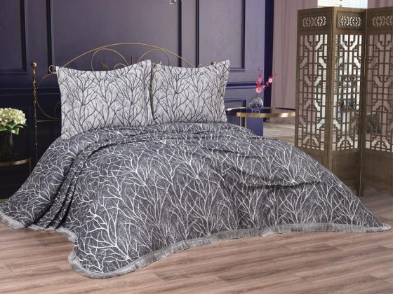 Pastel Double Cotton Bedspread Set, Coverlet 250x255 cm Antrachite