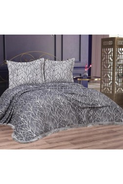 Pastel Double Cotton Bedspread Set, Coverlet 250x255 cm Antrachite - Thumbnail