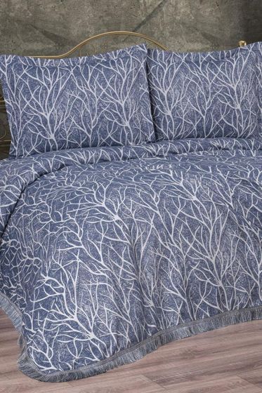Pastel Double Size Bedspread Set, Coverlet 250x255 cm Indıgo