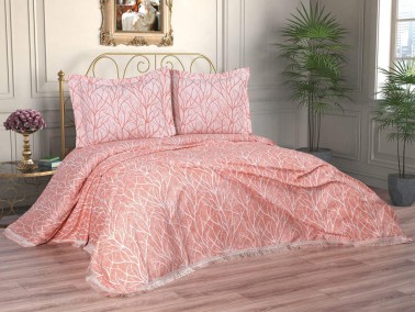 Pastel Double Size Bedspread Set, Coverlet 250x255 cm Light Pink - Thumbnail