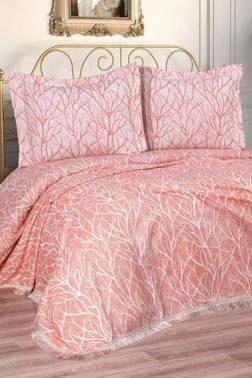 Pastel Double Size Bedspread Set, Coverlet 250x255 cm Light Pink - Thumbnail