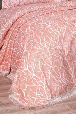 Pastel Double Size Bedspread Set, Coverlet 250x255 cm Light Pink - Thumbnail