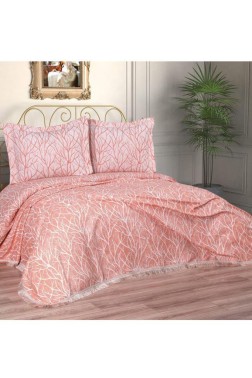 Pastel Double Size Bedspread Set, Coverlet 250x255 cm Light Pink - Thumbnail