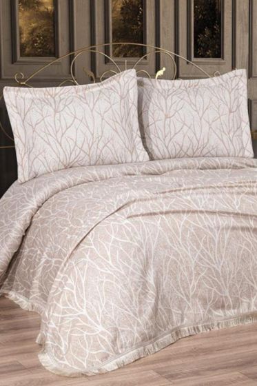 Pastel Double Size Cotton Bedspread Set, Coverlet 250x255 cm Beige