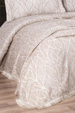 Pastel Double Size Cotton Bedspread Set, Coverlet 250x255 cm Beige - Thumbnail