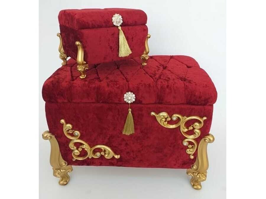 Payitaht Luxury Stone Double Dowry Chest Claret Red - Thumbnail