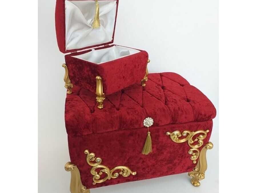 Payitaht Luxury Stone Double Dowry Chest Claret Red - Thumbnail