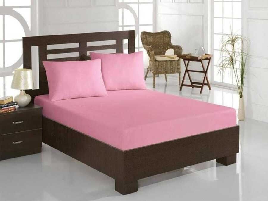 Penye ملاءه سرير مفرد (لشخص واحد) ذات شرائط مرنه (استيك) - لون وردي