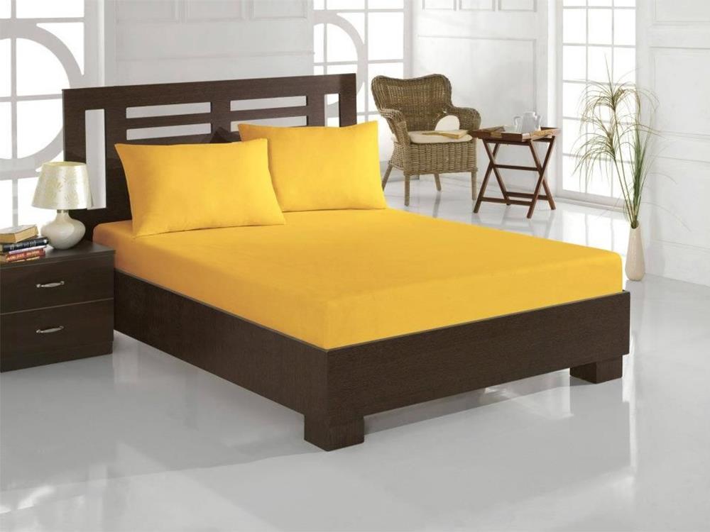 Penye ملاءه سرير مفرد (لشخص واحد) ذات شرائط مرنه (استيك) - لون اصفر