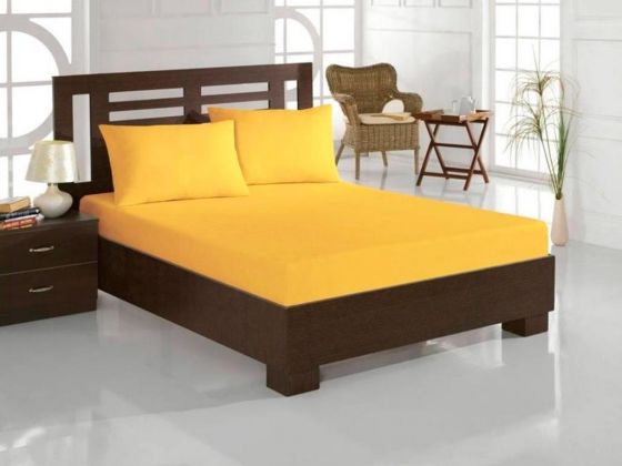 Combed Cotton Double Elastic Bed Sheet Yellow