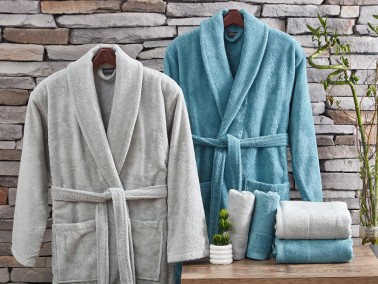 Peren 6 Pcs Combed Cotton Bathrobe Set Green Maldivian - Thumbnail