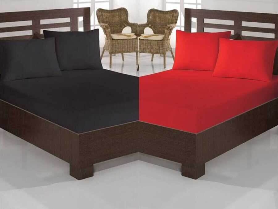 Perla Double Fitted Bedsheet Set RED BLACK - Thumbnail