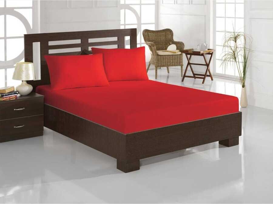 Perla Double Fitted Bedsheet Set RED BLACK - Thumbnail