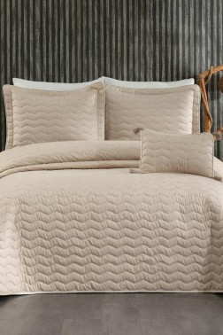 Çeyiz Diyarı - Perla King Size Quilted Bedspread 250x260 with Pillowcase, Full Bed, Cotton Fabric, Double Size Cappucino Çeyiz Diyarı - Perla King Size Quilted Bedspread 250x260 with Pillowcase, Full Bed, Cotton Fabric, Double Size Cappucino