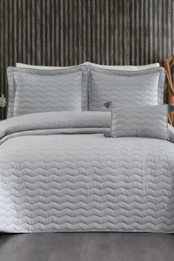 Çeyiz Diyarı - Perla King Size Quilted Bedspread 250x260 with Pillowcase, Full Bed, Cotton Fabric, Double Size Gray Çeyiz Diyarı - Perla King Size Quilted Bedspread 250x260 with Pillowcase, Full Bed, Cotton Fabric, Double Size Gray